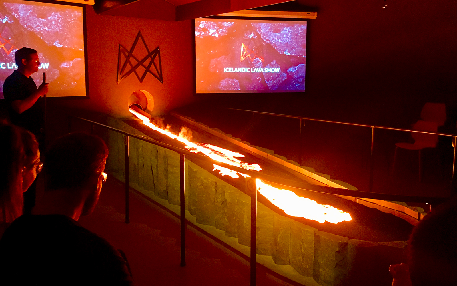 Guests watching lava flow demonstration at Icelandic Lava Show in Reykjavik.