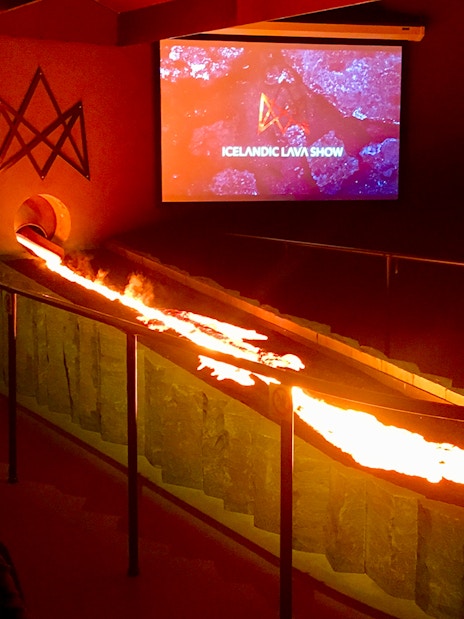 Guests watching lava flow demonstration at Icelandic Lava Show in Reykjavik.
