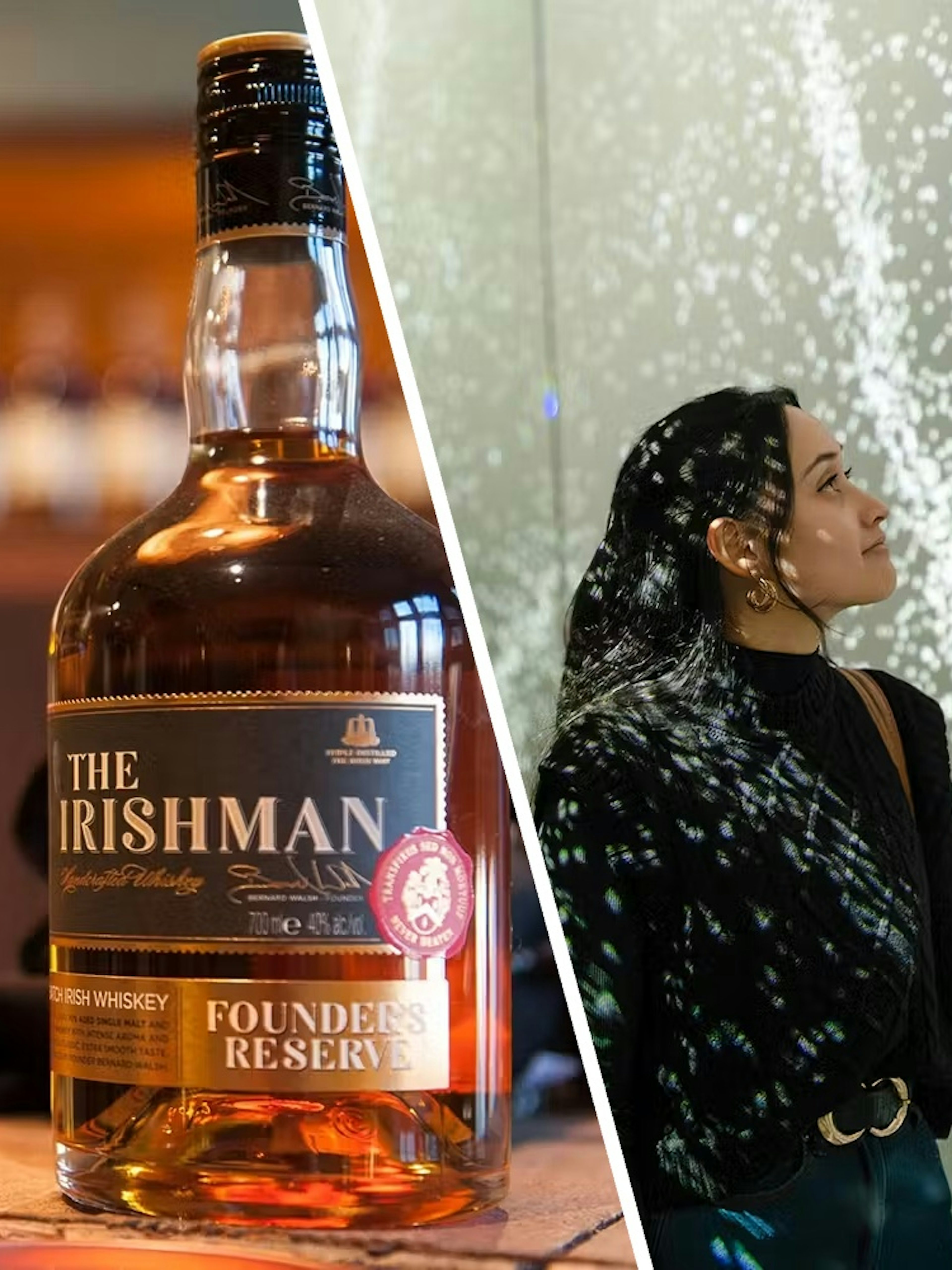 Whiskey bottle and guest at World of Illusion, Dublin exhibit.