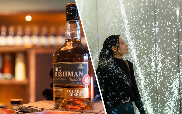 Whiskey bottle and guest at World of Illusion, Dublin exhibit.