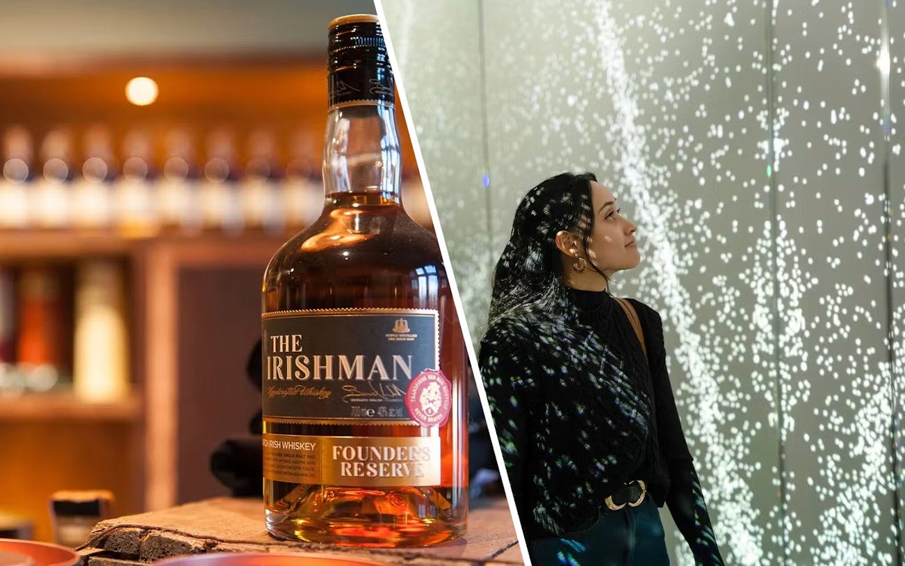 Whiskey bottle and guest at World of Illusion, Dublin exhibit.