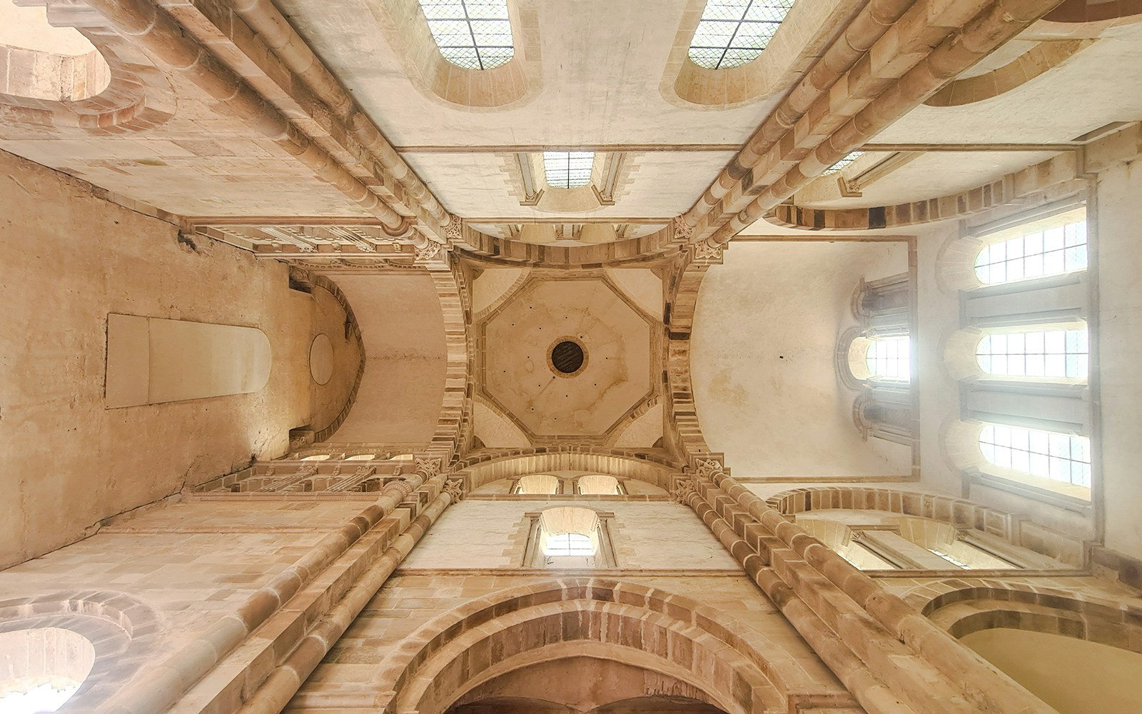 Transept capitals and vaulted ceiling of Abbaye de Cluny, Lyon, France.