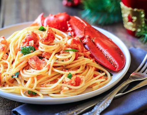 Lobster pasta dish served at a restaurant near the Acropolis, Athens.