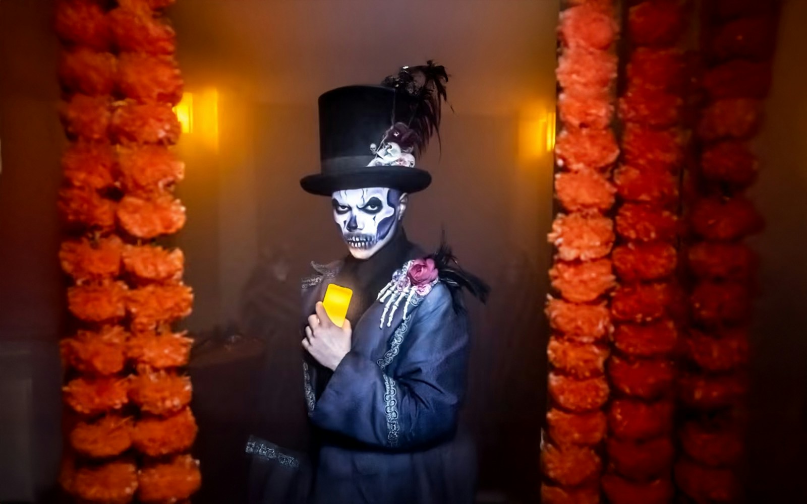 A person dressed in a spooky attire 