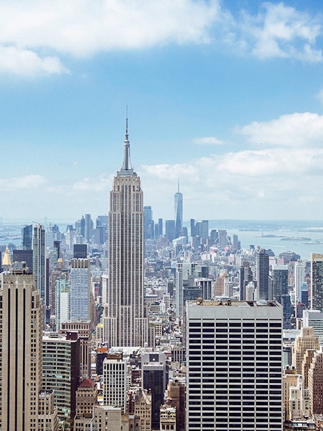 Panoramic view of New York City skyline from Top of the Rock Observation Deck.