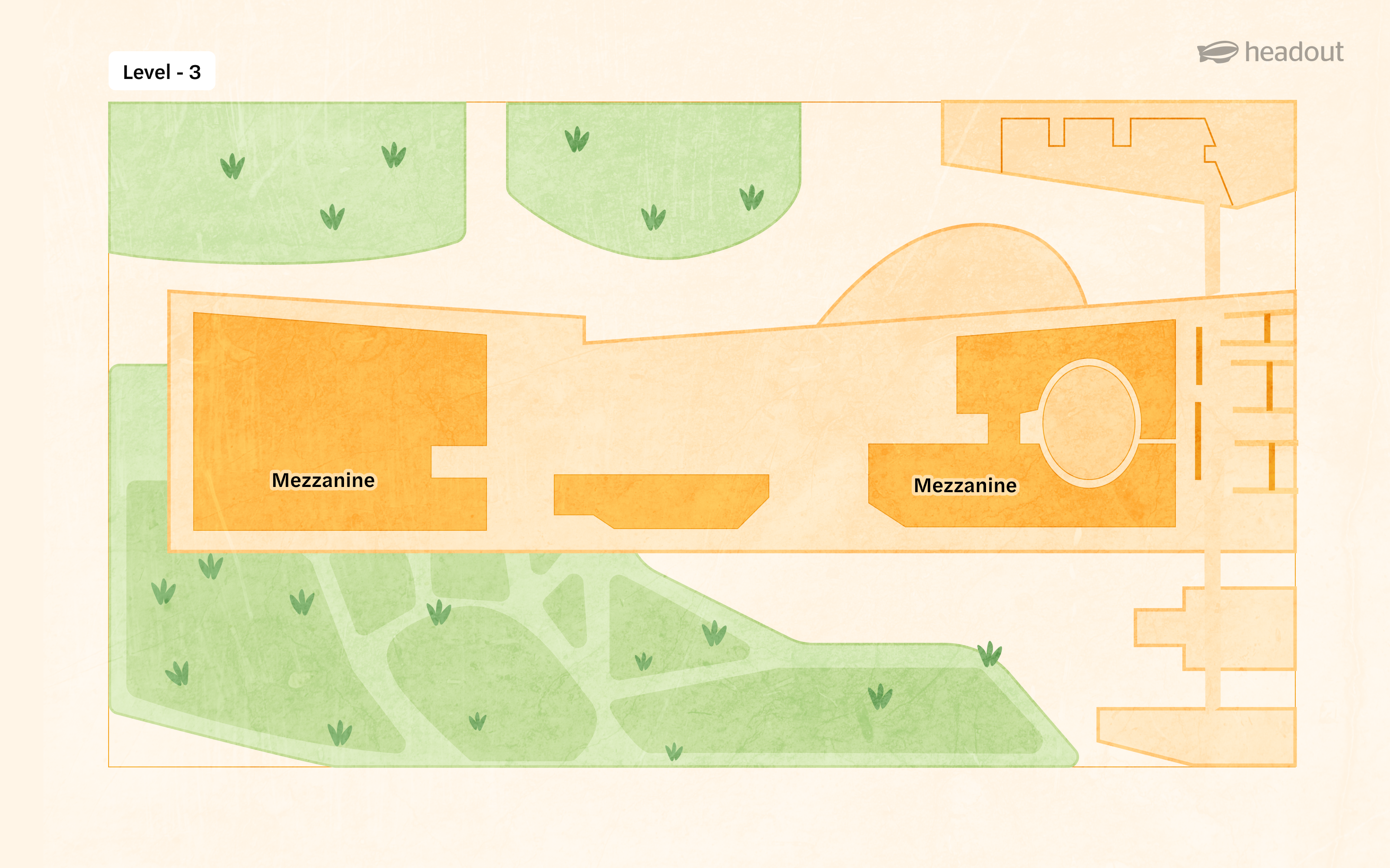 Level 3 map of Quai Branly Museum showing mezzanine areas.