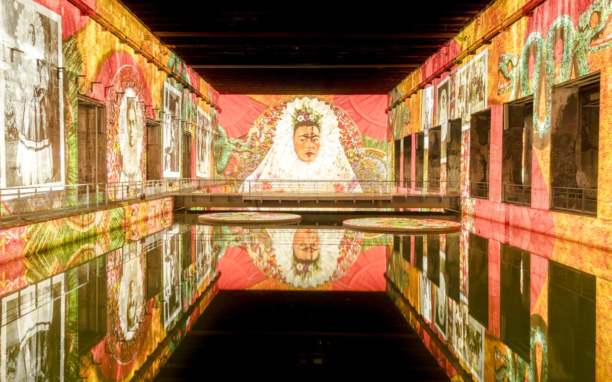 Frida Kahlo artwork projected at Bassins des Lumières exhibition.
