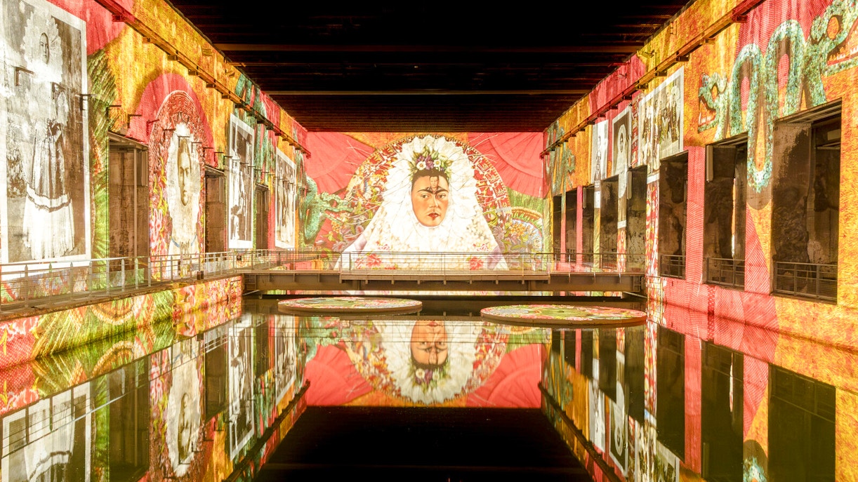 Frida Kahlo artwork projected at Bassins des Lumières exhibition.