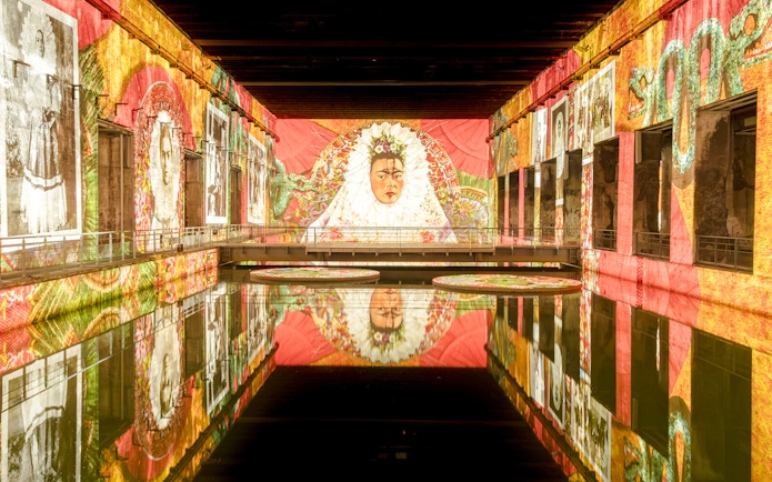 Frida Kahlo artwork projected at Bassins des Lumières exhibition.