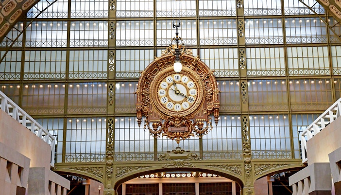 View from inside the Orsay Museum, Paris, featuring the iconic giant clock