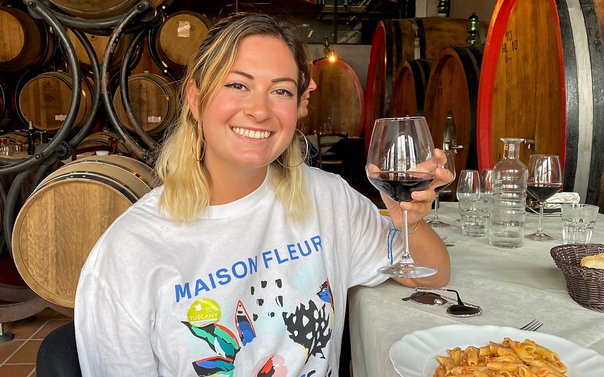 Wine tasting in a Tuscan cellar with pasta, part of the Tuscany in a Day tour.