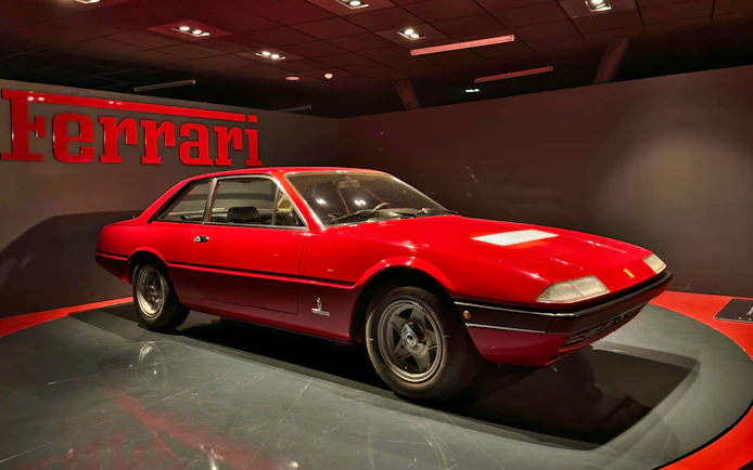 Red Ferrari on display at National Automobile Museum, Turin, Italy.