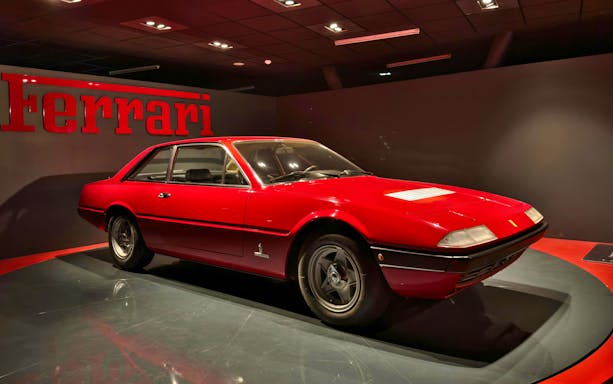 Red Ferrari on display at National Automobile Museum, Turin, Italy.