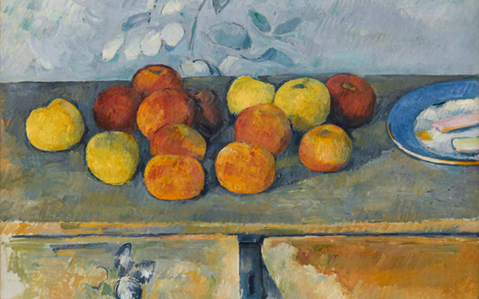 Cézanne's still life of apples and biscuits at Orangerie Museum, Paris.