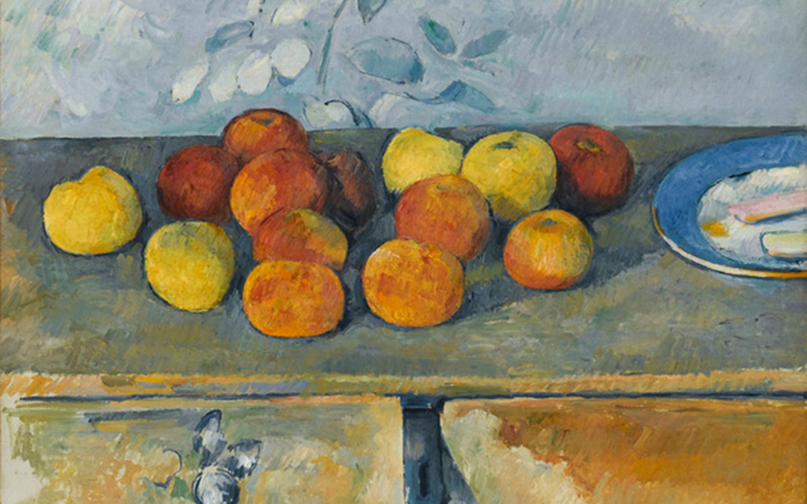 Cézanne's "Pommes et Biscuits" painting displayed in the Orangerie Museum, Paris, France.