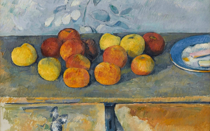Cézanne's still life of apples and biscuits at Orangerie Museum, Paris.
