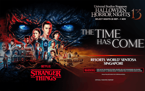 Universal Studios Singapore Halloween Horror Nights poster featuring Stranger Things theme.