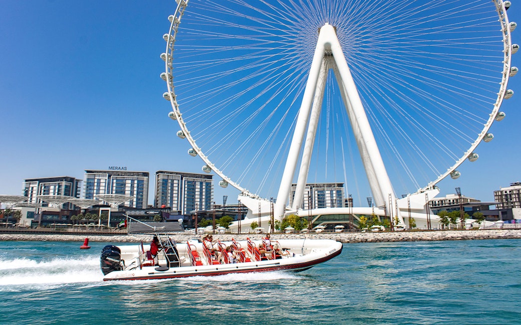 Speedboat near Ain Dubai on Dubai Marina tour.
