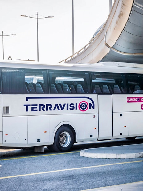 Terravision bus at Fiumicino Airport for transfers to Rome Termini Station.