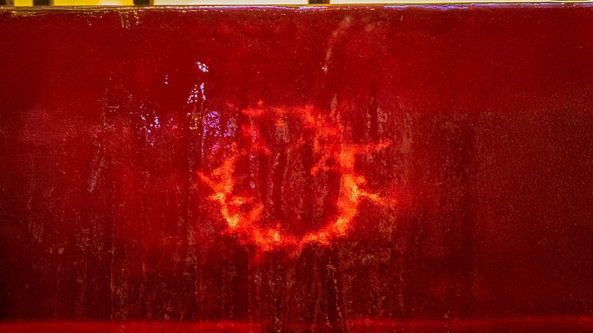 Notre Dame interior with Crown of Thorns relic displayed in Paris, France.