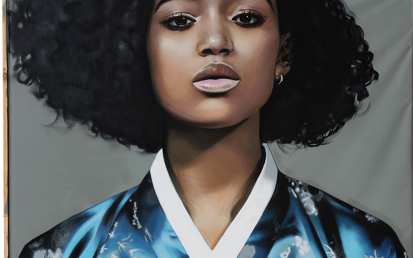 Portrait of a person in a blue traditional garment, inspired by Royyal Dog's style.