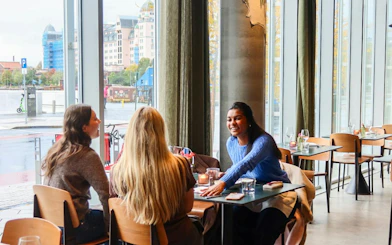 Dining experience during Oslo small-group walking tour.