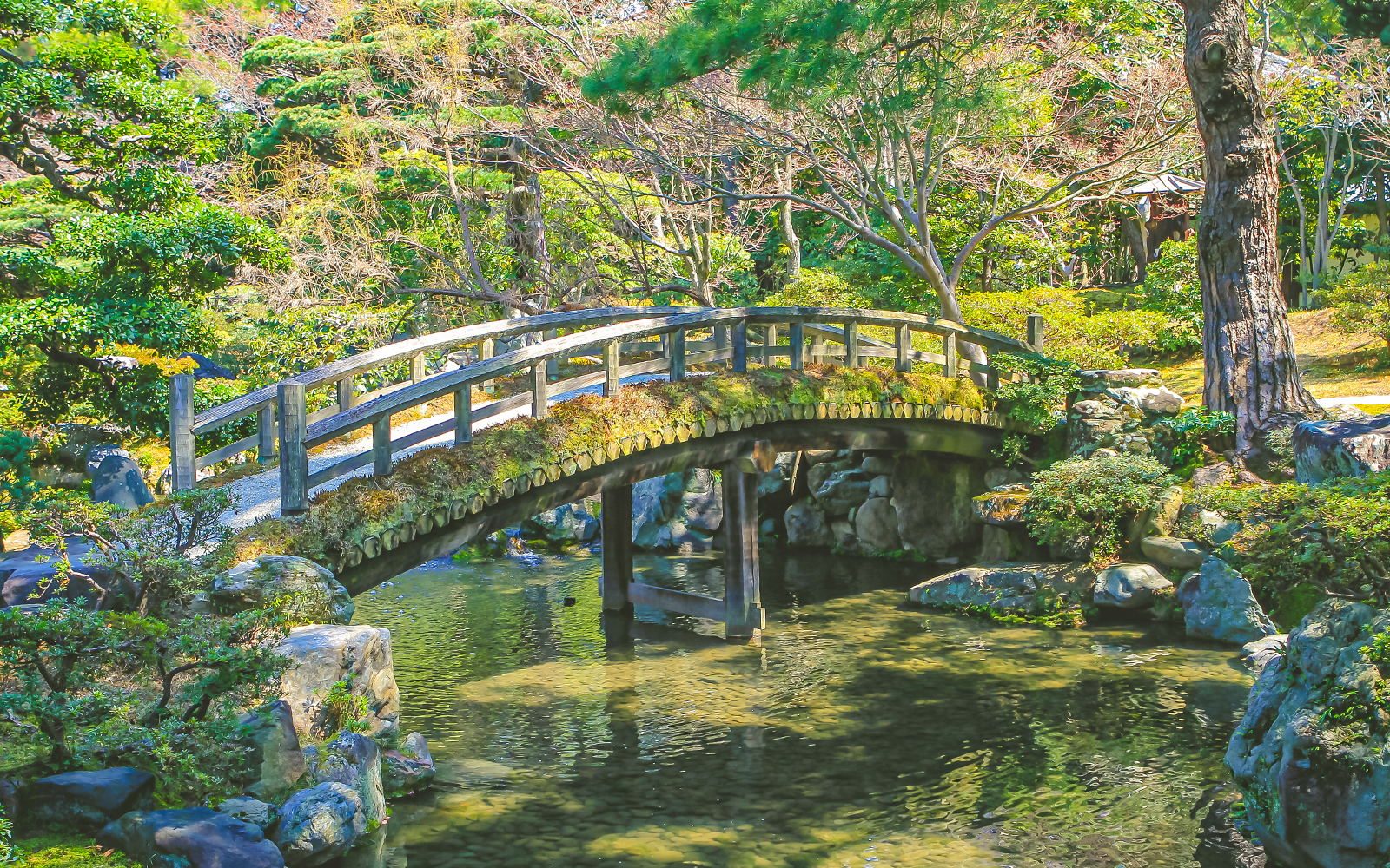 Old stone footbridge in Kyoto Gyoen National