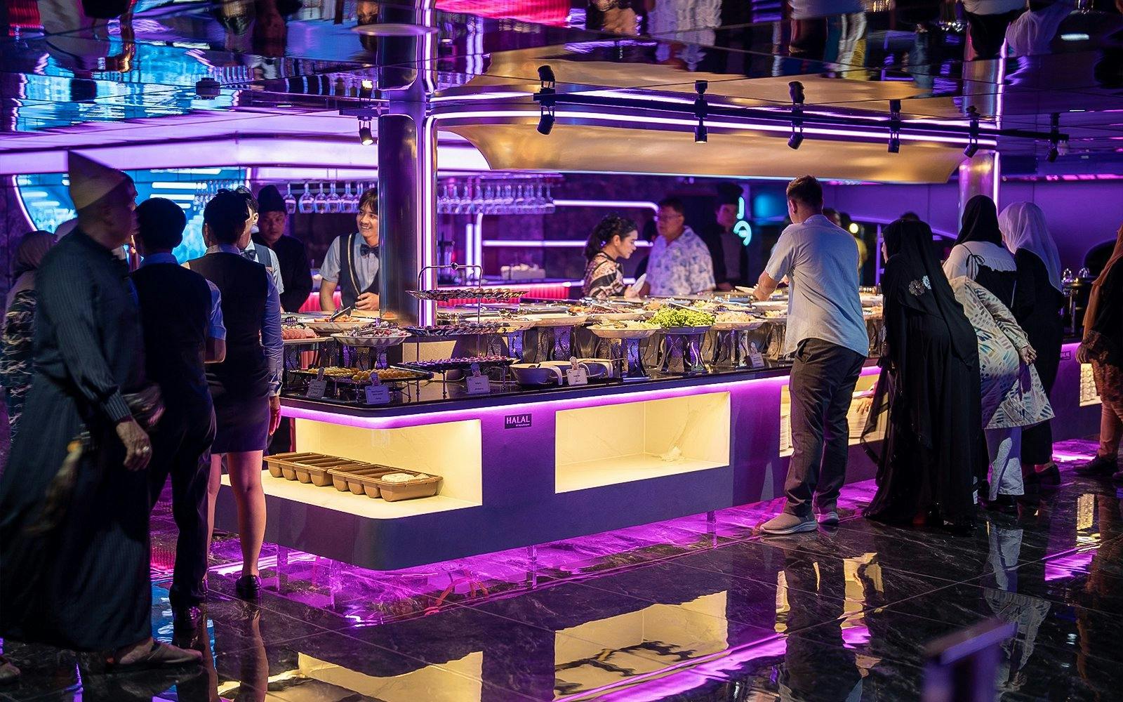 Buffet on Super Galaxy Luxury Chao Phraya River Dinner Cruise, Bangkok.