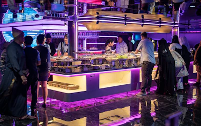 Buffet on Super Galaxy Luxury Chao Phraya River Dinner Cruise, Bangkok.