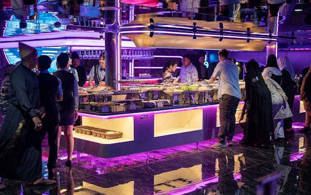 Buffet on Super Galaxy Luxury Chao Phraya River Dinner Cruise, Bangkok.