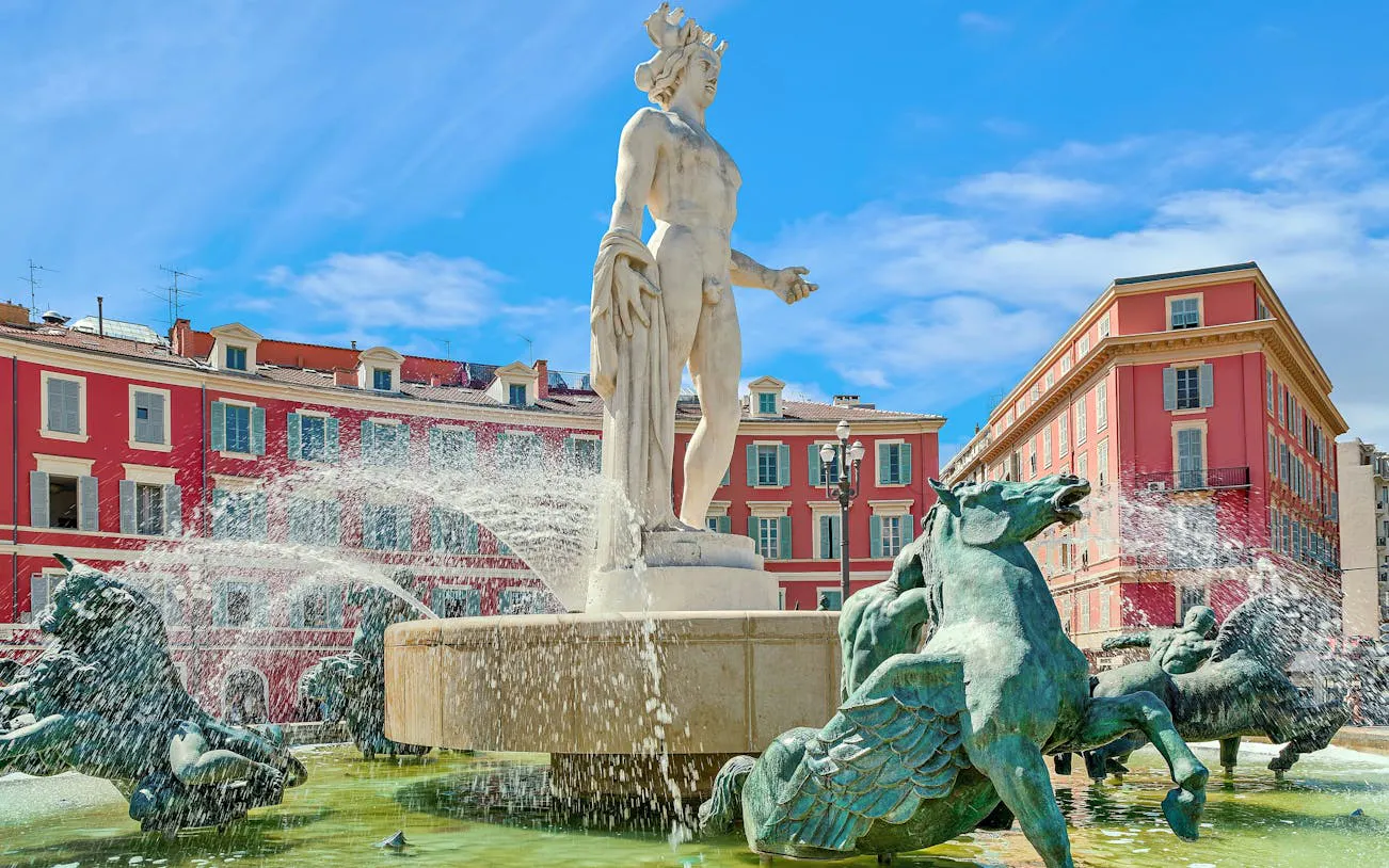 Fountain of Apollo in Place Masséna, Nice, featured in the Ghosts of the Riviera exploration game.