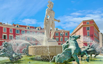 Fountain of Apollo in Place Masséna, Nice, featured in the Ghosts of the Riviera exploration game.