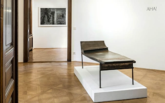 Exhibit of Sigmund Freud's couch at the Sigmund Freud Museum in Vienna, Austria.