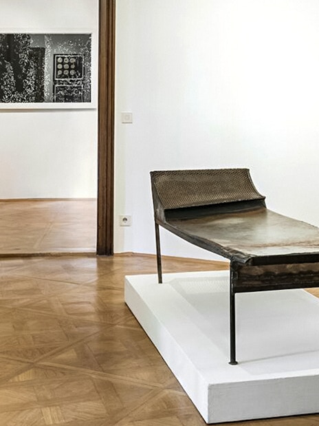 Exhibit of Sigmund Freud's couch at the Sigmund Freud Museum in Vienna, Austria.