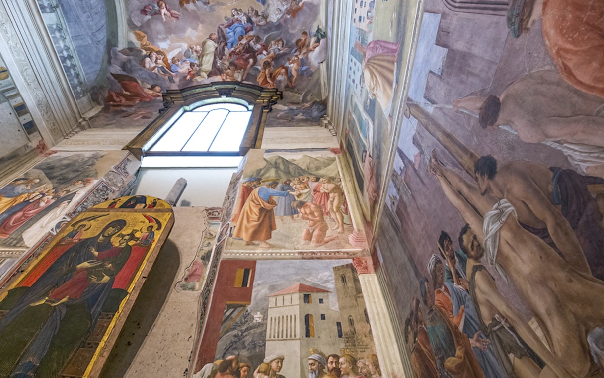 Brancacci Chapel frescoes by Masaccio and Masolino depicting biblical scenes.