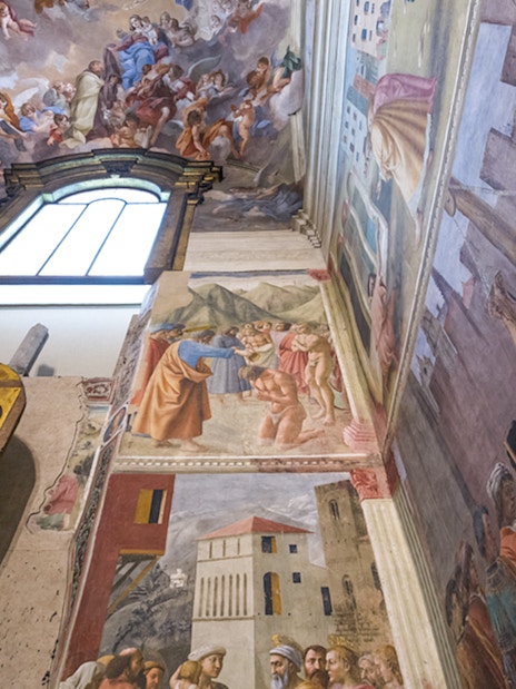 Brancacci Chapel frescoes by Masaccio and Masolino depicting biblical scenes.