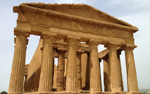 Ancient Greek temple with columns in the Valley of Temples, Agrigento.