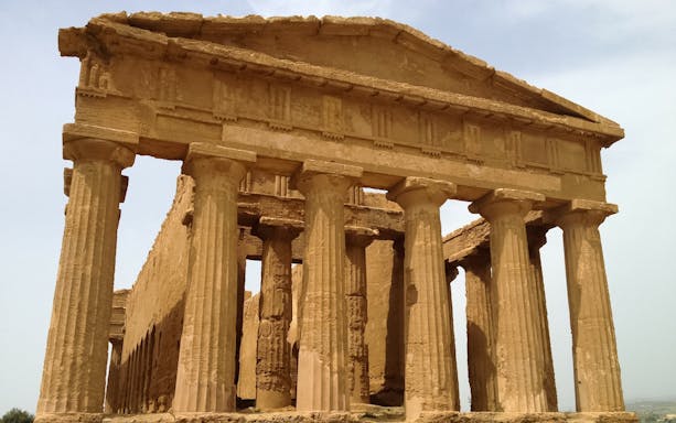 Ancient Greek temple with columns in the Valley of Temples, Agrigento.