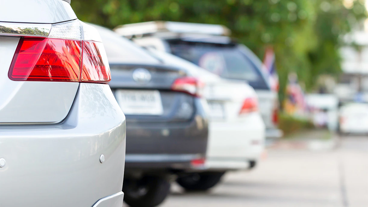 Cars parked in a row, suggesting transportation options to Monserrate Palace & Park.