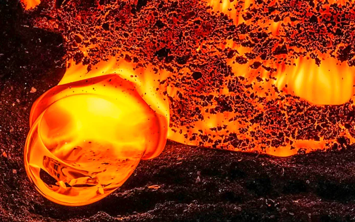 Lava flowing during a lava show in Reykjavik, Iceland.