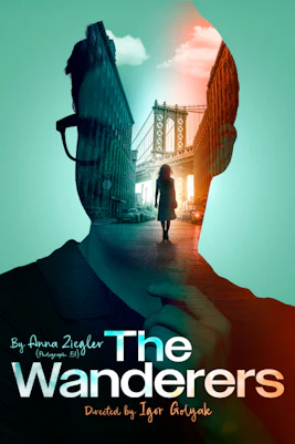 Silhouette of a person with a cityscape and bridge, The Wanderers text overlay