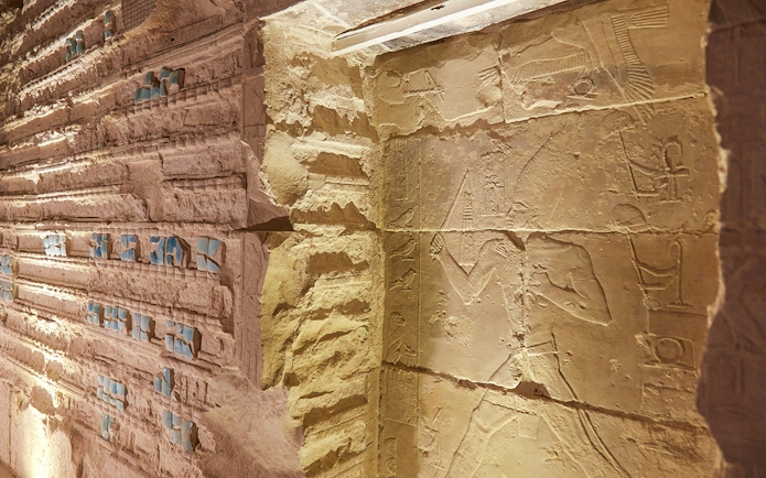 Hieroglyphs and carvings inside the Step Pyramid of Djoser, Saqqara, Egypt.