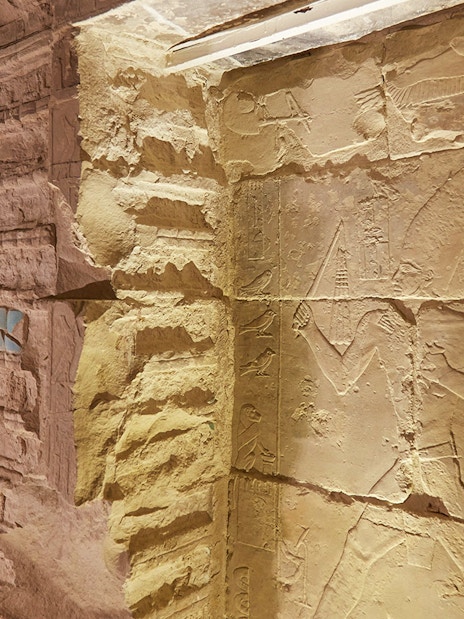 Hieroglyphs and carvings inside the Step Pyramid of Djoser, Saqqara, Egypt.
