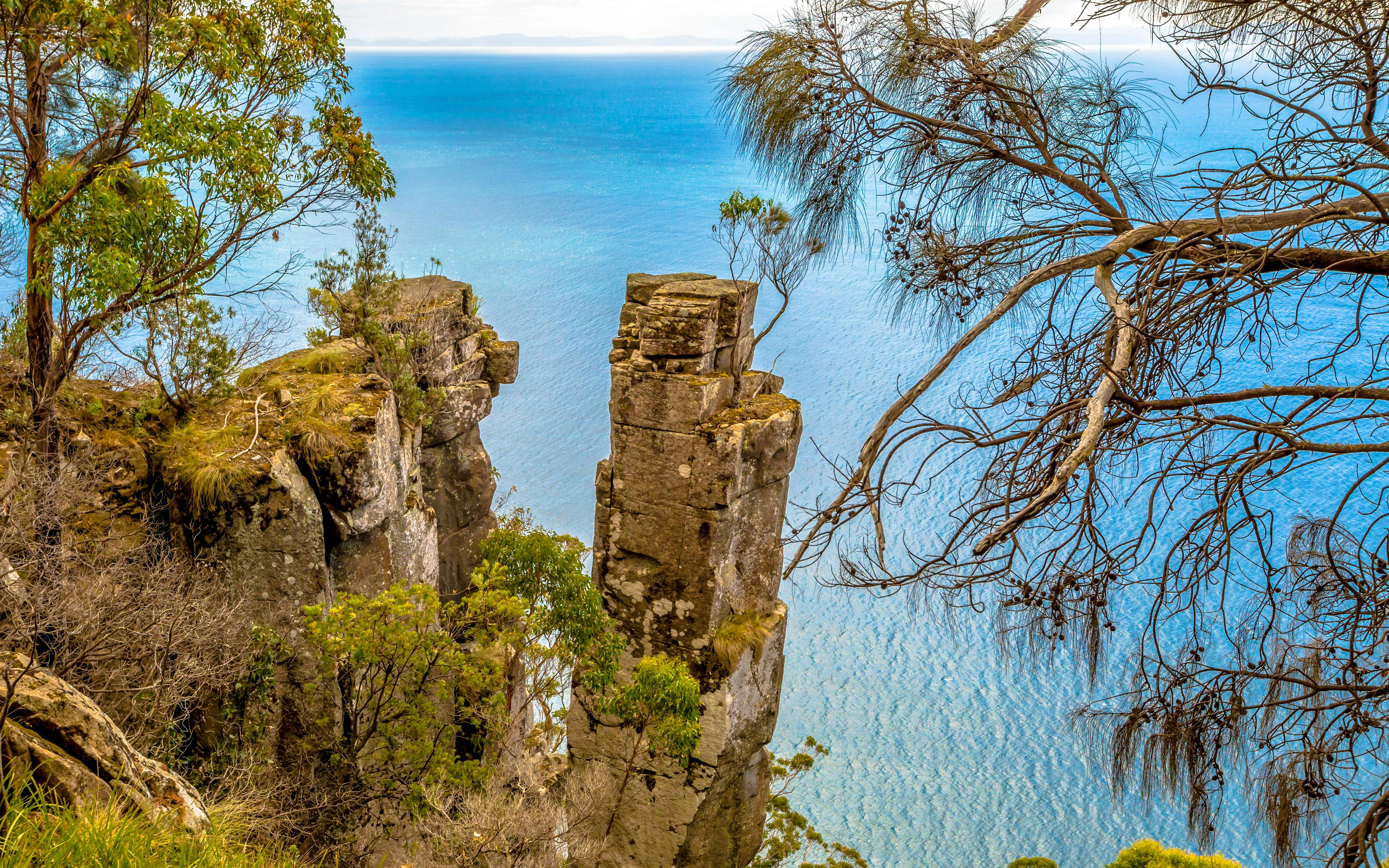 Rock formations at The Monument, Bruny Island, overlooking the ocean.