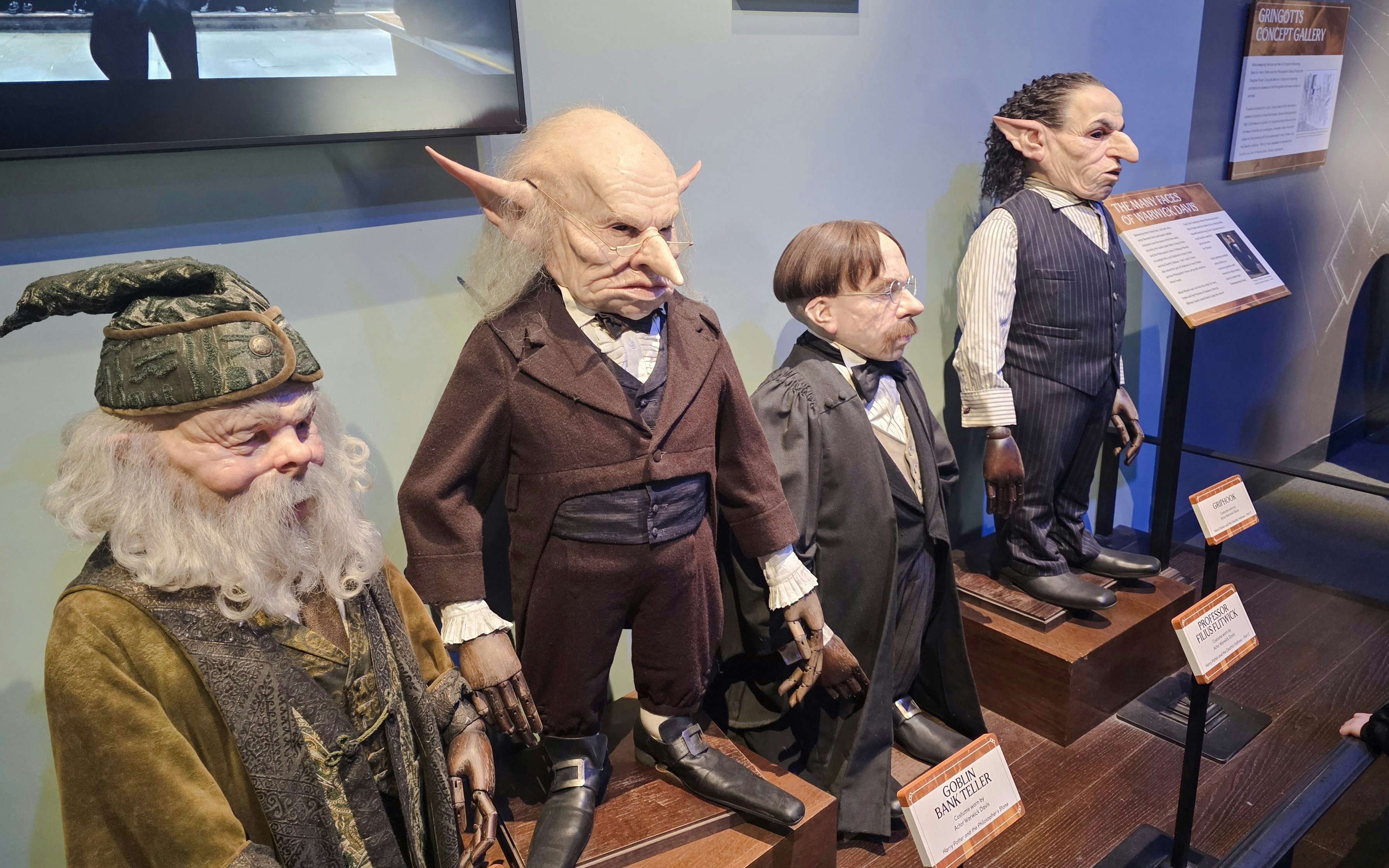 Gringotts Wizarding Bank goblin figures from Harry Potter exhibit.
