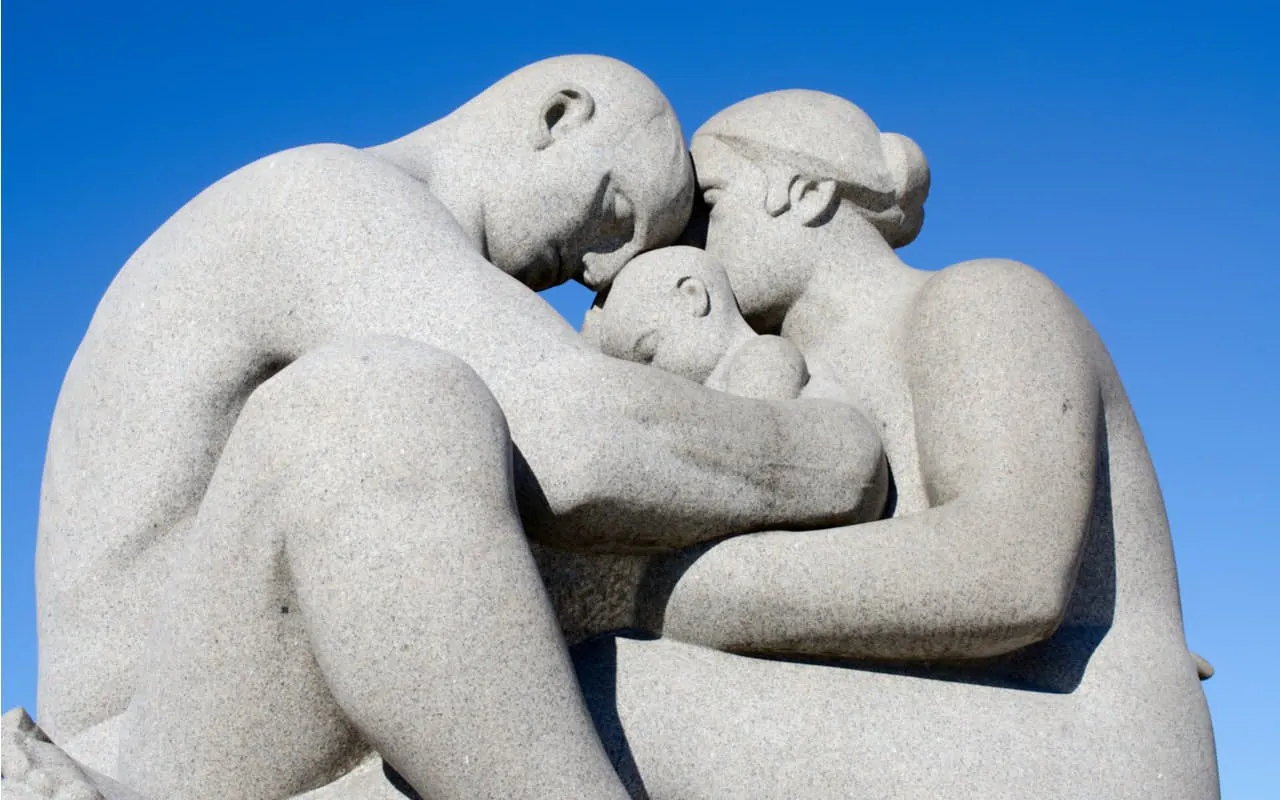 Sculpture of a family embracing at Vigeland Park, Oslo.