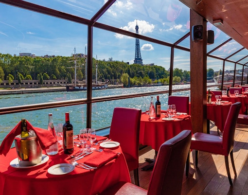 Bateaux Mouches Seating with lunch being served.