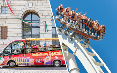 Verona sightseeing bus and Gardaland roller coaster ride.