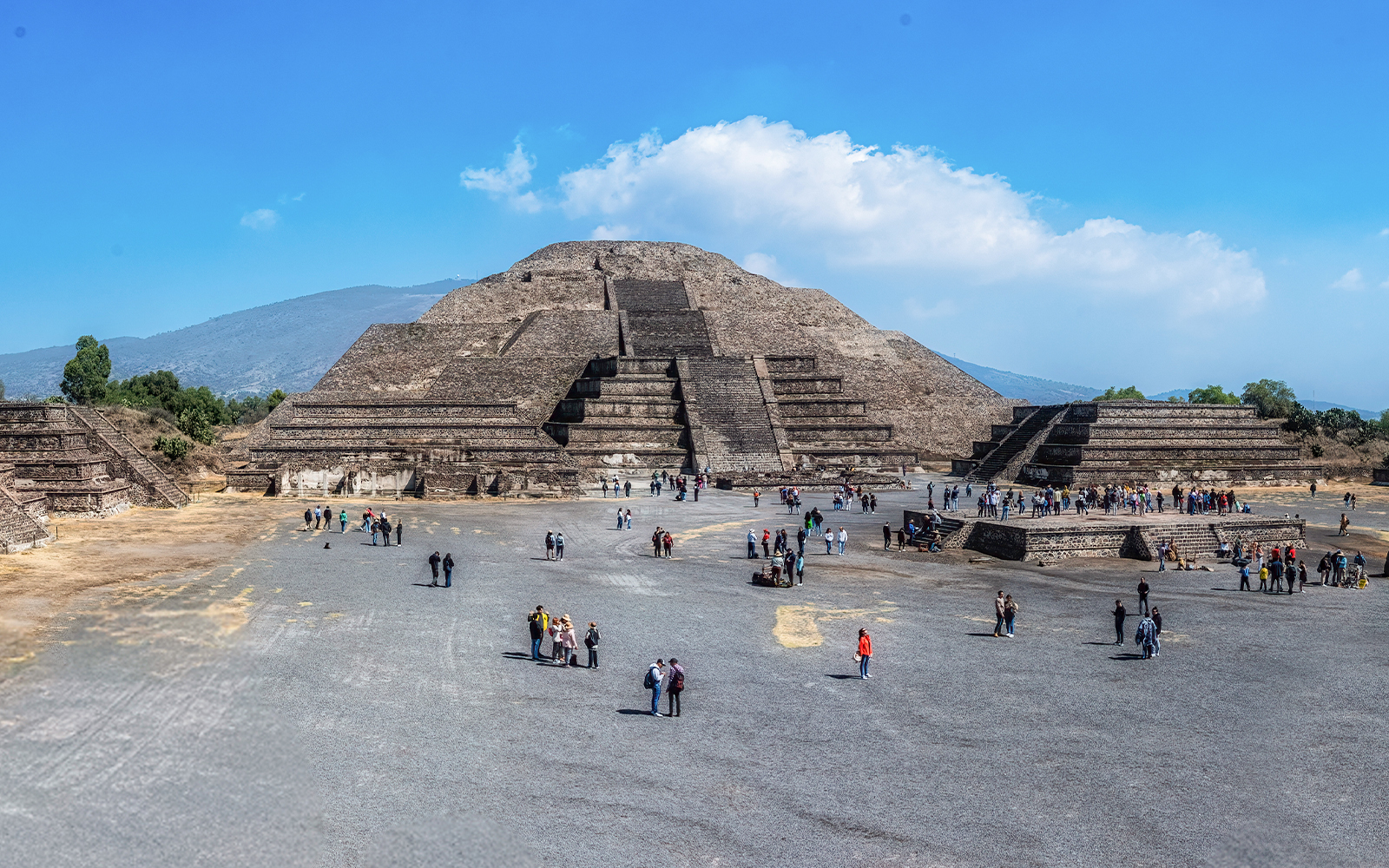 Teotihuacan's Avenue of the Dead with Pyramid of the moon in Mexico.