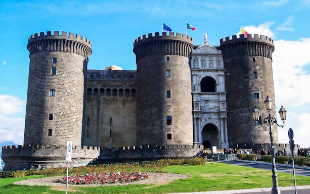 Medieval Castel Nuovo in Naples, Italy, part of guided walking tour with Bourbon Tunnel visit.
